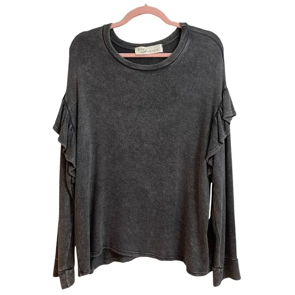 Vintage Havana Gray Ruffle Sleeve Sweatshirt NWT